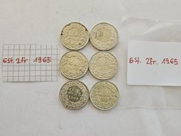 Zweifränkler Set 6 Stück 1965 teils schön