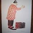 Max Rychener. Orig.-Lithografie. Clown m.Koffer im Zirkus