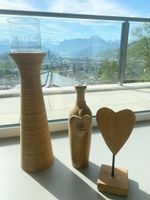Holz Säule / Podest mit Glasaufsatz für Kerze / Herz