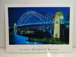 Signierte Postkarte Sydney Harbour Bridge Nacht