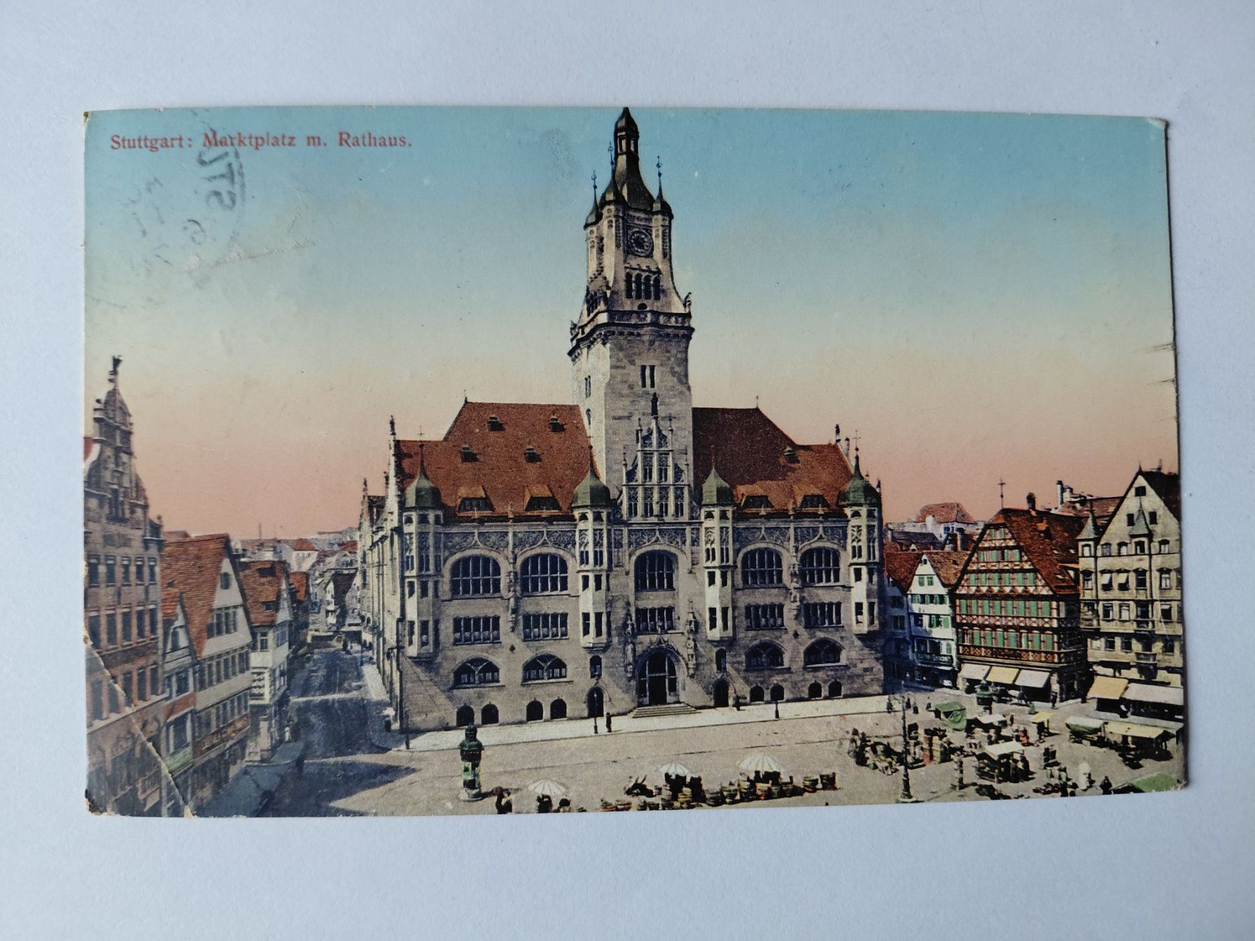 Cartoline postali: Alte Ansichtskarte Stuttgart Marktplatz m. Rathaus, 1911 – Usato da Wattwil venduto da yburgler