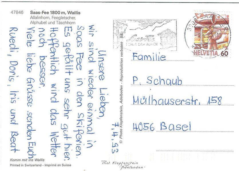 Cartoline postali: AK Saas-Fee, Wallis – Usato da Rheinfelden venduto da wil_m7gh 1