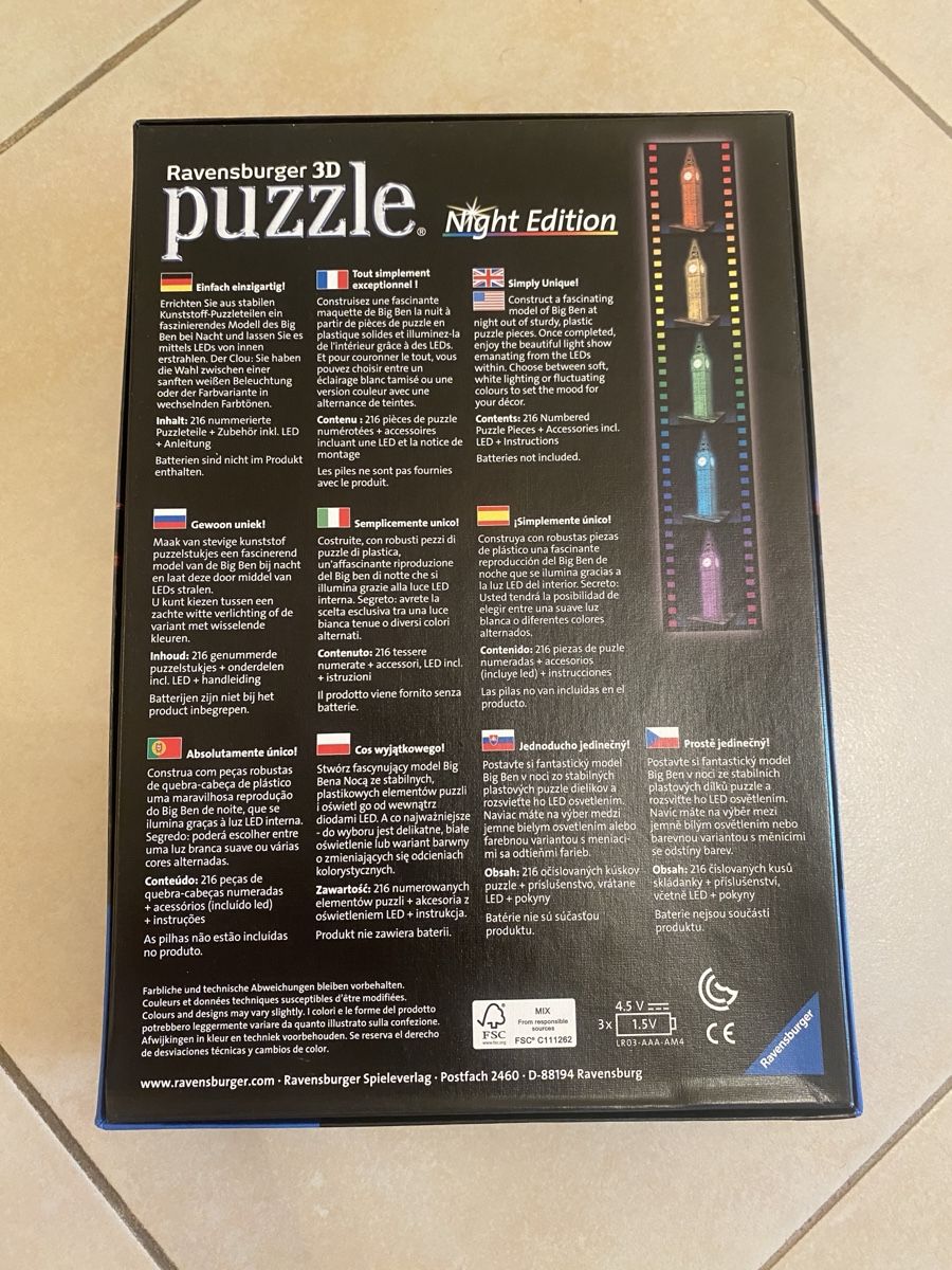 Ravensburger Puzzle: Puzzle 3D Big Ben – Nuovo (secondo la descrizione) da Arzier-Le Muids venduto da ma_gd4 1