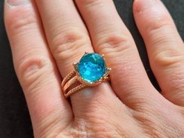 Ring mit Zirkonia, vergoldet 585, 6g, size 9 (59)