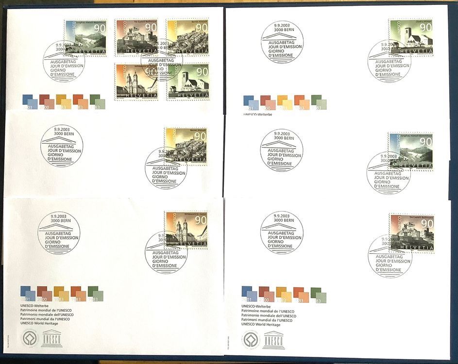 Alle Briefmarken: 2003 FDC UNESCO Satz + Einzel Satz ZNr.1096-1100 – Neu (gemäss Beschreibung) aus Liestal von Skunk02