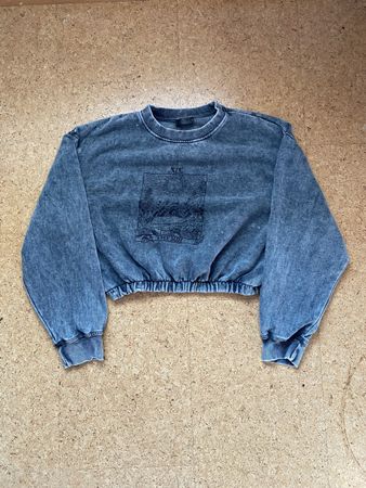 Grauer Tarotkarten "The Sun" Crop Sweater, Vintage Look
