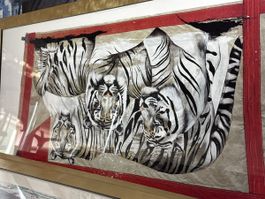 Wandbild Tiger Motiv auf Stoff mit Rahmen gerahmt Zustand