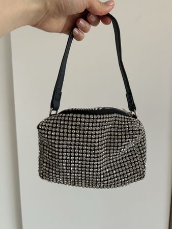 Glitzer Tasche mit Strass Steinen Abendtasche Silber/Schwarz