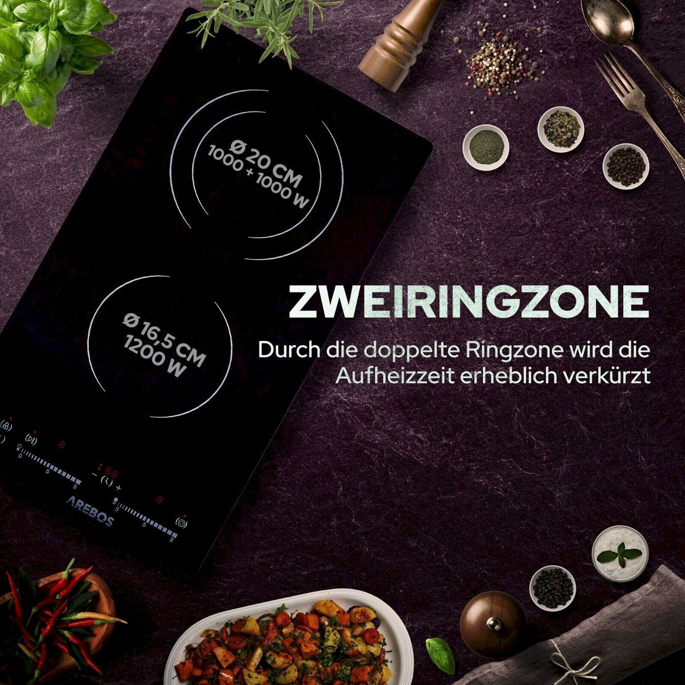 Cucine: Arebos AR-HE-GK2NW Glaskeramikkochfeld – Nuovo e nell'imballaggio originale da Bottighofen venduto da zaap 3