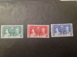Hong Kong 3 seltene Briefmarken König George VI & Queen E...