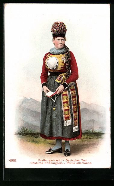 Ansichtskarten: Freiburg /Schweiz, Freiburger Tracht, De – Gebraucht aus Berlin von bartko-reher