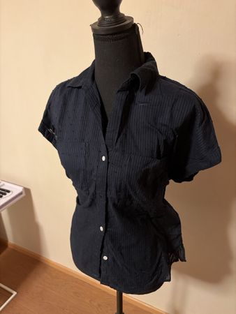 Damen Bluse kurzarm dunkelblau gestreift guter Zustand
