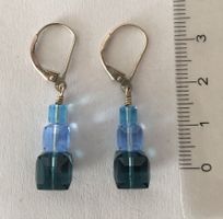 Boucles oreilles Ag & Swa. bleu, cubes /  Ohrstecker Silber