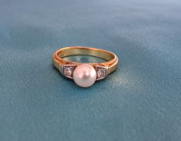Vintage Ring 750 Bicolor Gold / Perle und Diamanten (18K)