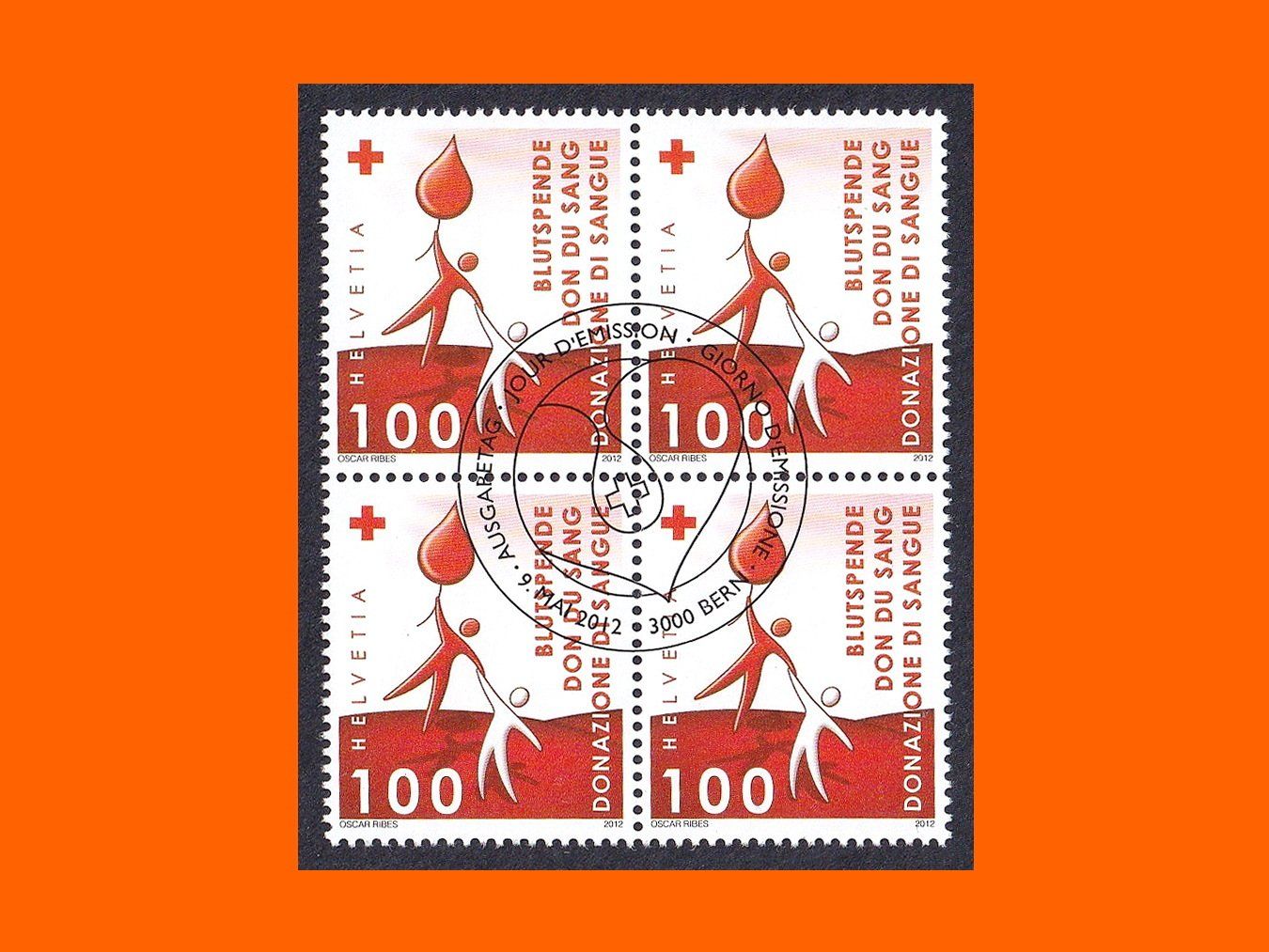 Tous les timbres: Viererblock "Blutspenden" (2012) – Neuf (Voir description) à Dübendorf par Jumbo1990
