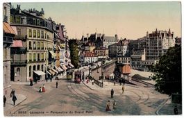 Lausanne, perspective du Grand Pont, animée, circulée 1912