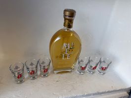 1 Flasche Grappa Miele 24% 70cl. mit 6 Shotglas dazu
