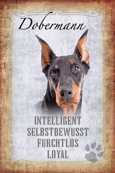 Insegne: Blechschild-STECKBRIEF-DOBERMANN – Nuovo e nell'imballaggio originale da Rupperswil venduto da big-one-sale