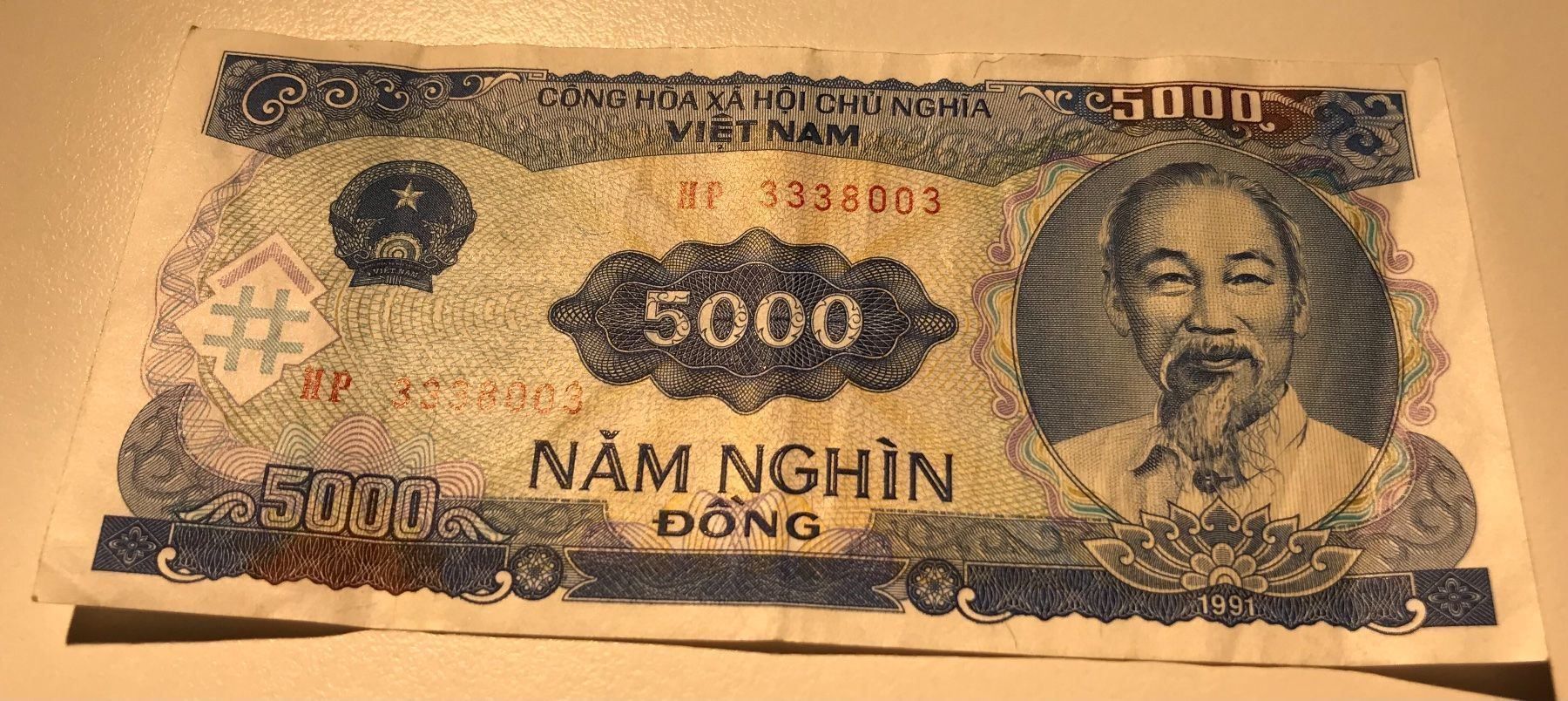 Banknoten: Vietnam 5000 Dong 1991 – Gebraucht aus Algetshausen von Carrhard