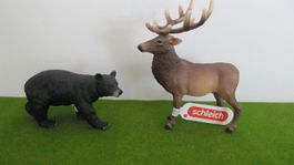 Schleich Schwarzbär und Rothirsch, neuwertig