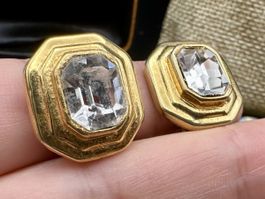 Vintage Ohrringe in Goldfarbe und Kristall 80er Jahre