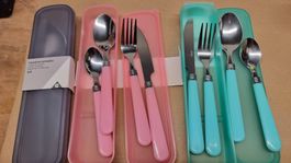 3 x Outdoor Besteck Set mit Messer, Gabel, Löffel