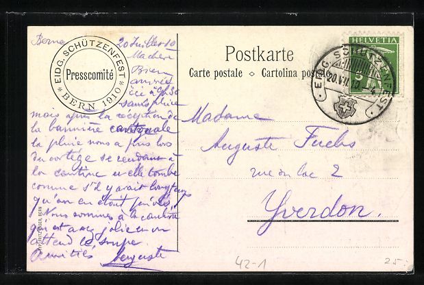 Ansichtskarten: Bern, Eidgenössisches Schützenfest 191 – Gebraucht aus Berlin von bartko-reher 1