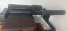 Ecksofa schwarz Leder mit Schlaffunktion und Bettkasten