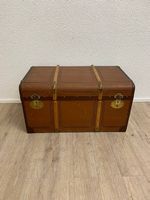Vintage Überseekoffer Reisetruhe Braun mit Holzleisten
