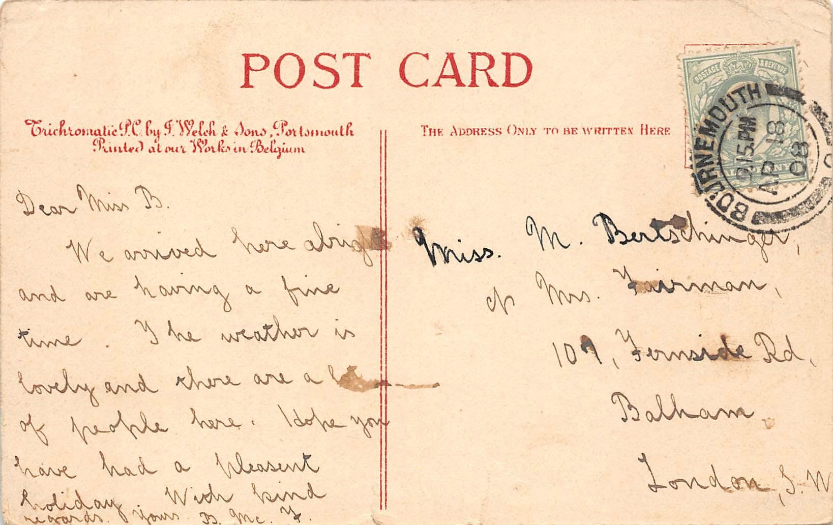 Cartoline postali: Bournemouth, Branksome Chine – Usato da Ottikon b.Kemptth. venduto da Neptun1974 1