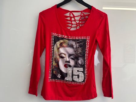 Marilyn Monroe Shirt Langarm Strass Rot Gr S NEU