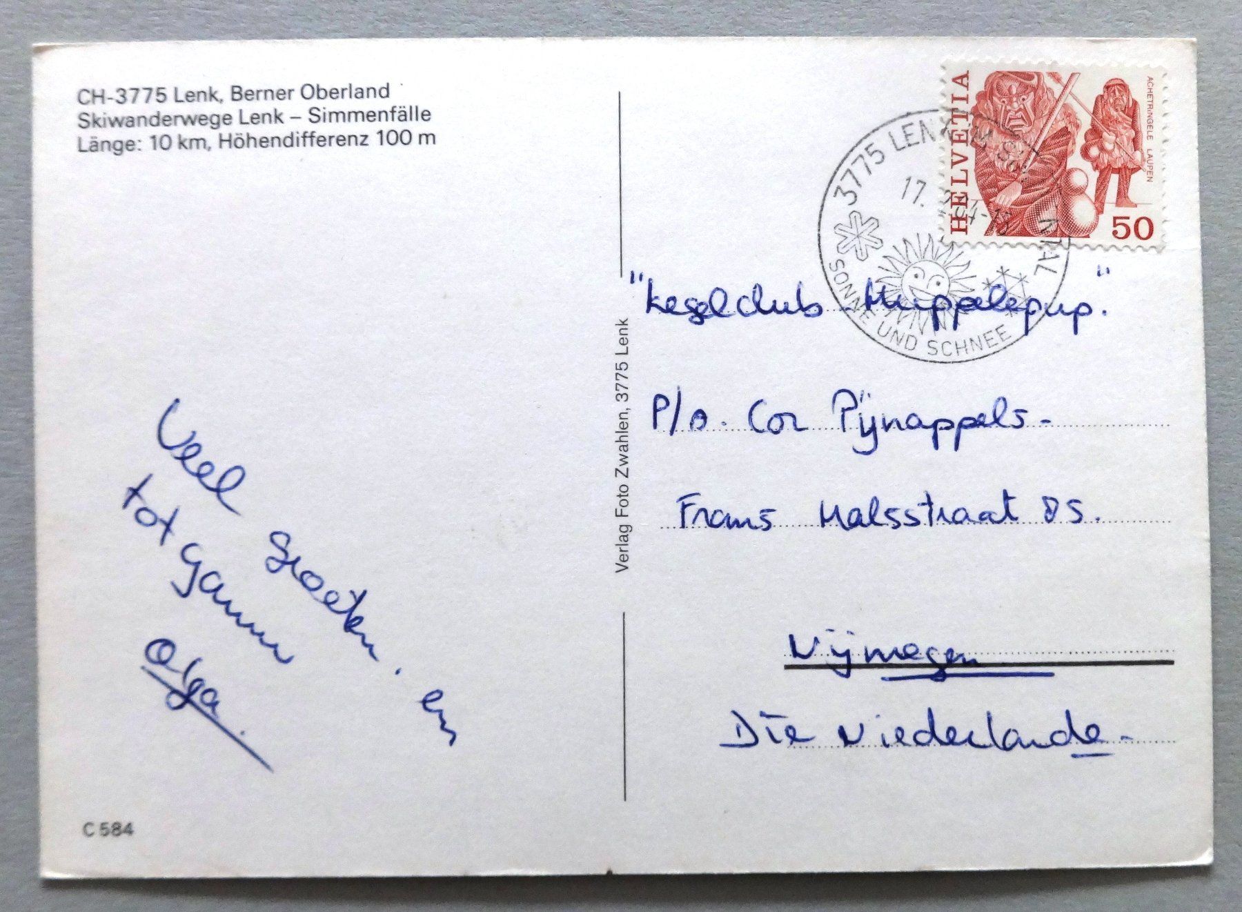 Cartes postales: Lenk, Skiwanderwege Lenk - Simmenfälle – Défectueux à Fétigny par Billy2miny 1