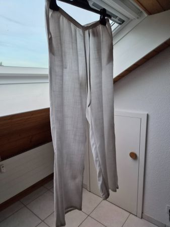 Hose Leinen/Viskose weiss, Gummizug&Kordel, Seitentaschen S