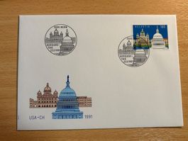 Ersttagsbrief USA*CH 1991, 22.2.1991 Bern