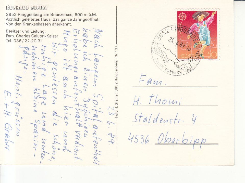 Cartoline postali: Ringgenberg Alpina 1989 – Usato da Bürglen TG venduto da StampGraf 1