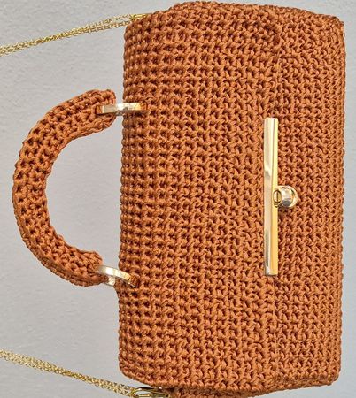 Vintage Handtasche, Makramee Stil, Braun, Goldfarben, Top!