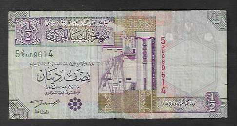 Banknoten: Libya  1/2  Dinar  Gebraucht – Gebraucht aus Gordola von coinsandnotes