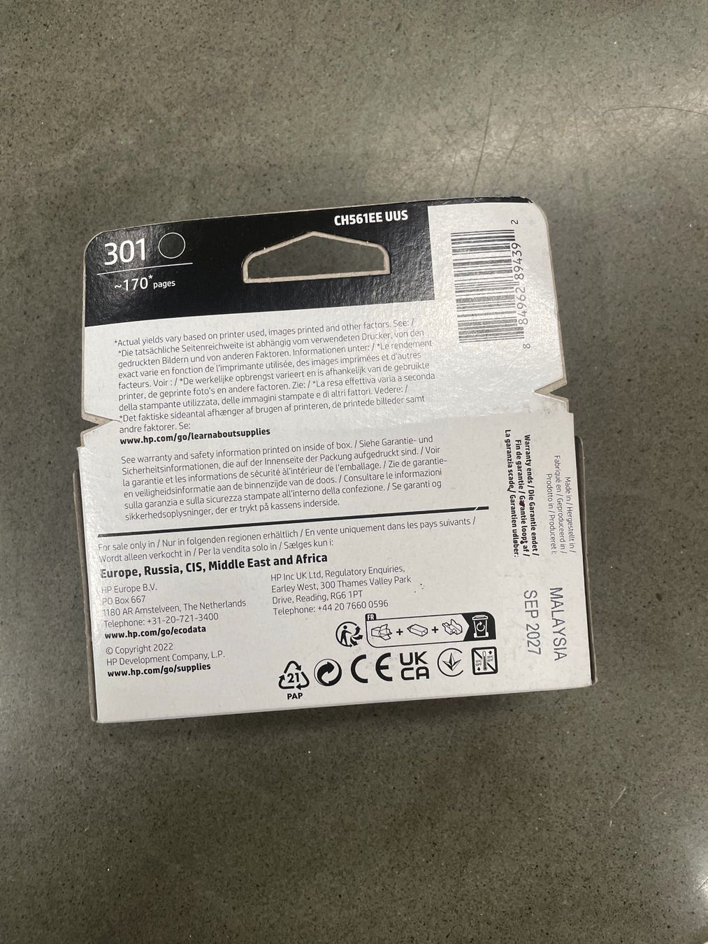 Hewlett Packard Cartouches & Toner: HP 301 BK – Neuf avec emballage d'origine à Seewen SZ par Timekeeper 1
