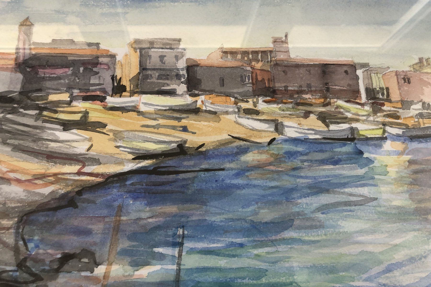 Gemälde: Bruno Scalco - Original Aquarell - "Hafen" – Gebraucht aus Schaffhausen von durruti 2