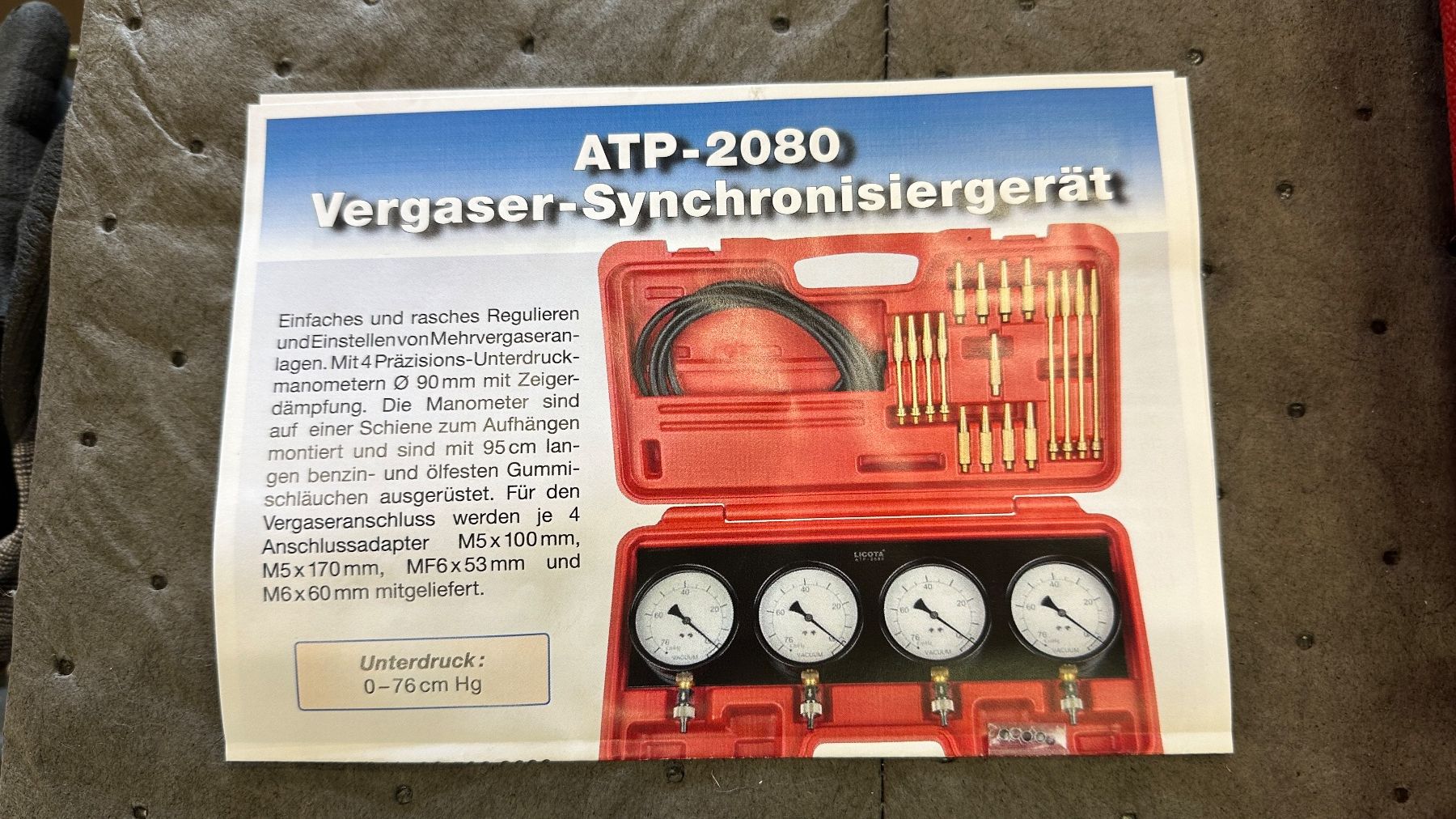 Misurare: Synchron-Vergaser-Testgerät | mit 4 Synchronuhren – Nuovo (secondo la descrizione) da Heimisbach venduto da inf_qf26
