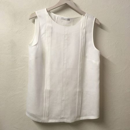 B.M. Company Top Bluse Leinen weiss mit Lochstickerei Gr 44