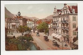 AK ca. 1900 Interlaken Bahnhofstrasse TOP Karte mit Kutschen