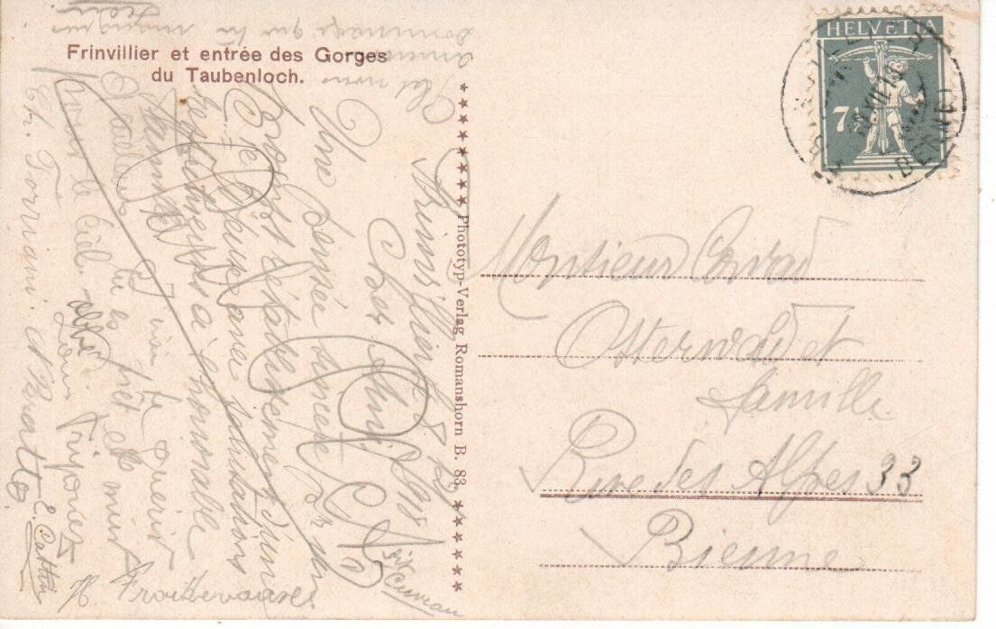 Cartoline postali: Frinvillier  1918 – Usato da Wolhusen venduto da Curver9 1
