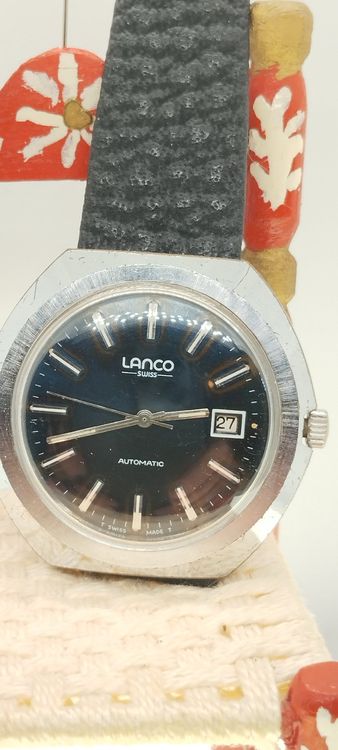Montre Ancienne Lanco Automatique Calibre 1105 - Boîtier Plaqué Or, Diamètre 34mm, Swiss Made