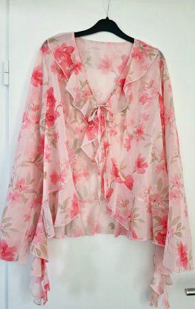 Bluse mit Volants, Blumenmuster, rosa, XXL