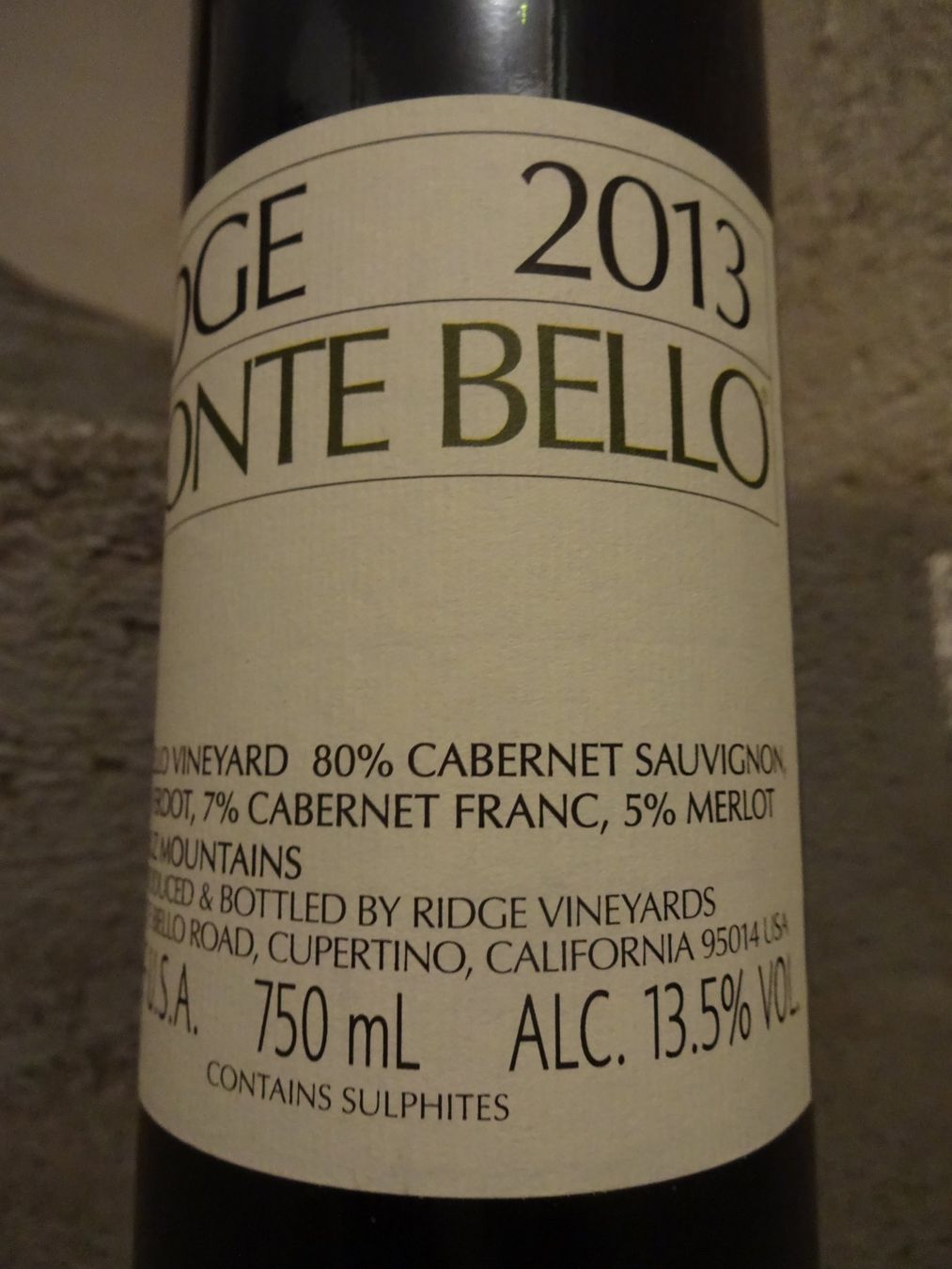 Vino: 100 PP  -  Ridge "Monte Bello"  -  2013 – Nuovo (secondo la descrizione) da Cham venduto da mktreasure 1