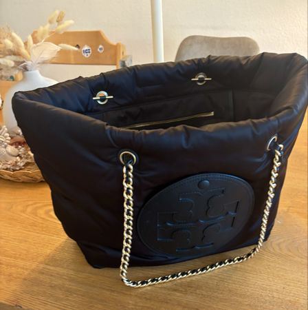 Tote Bag Schwarz Leder Kette Guter Zustand