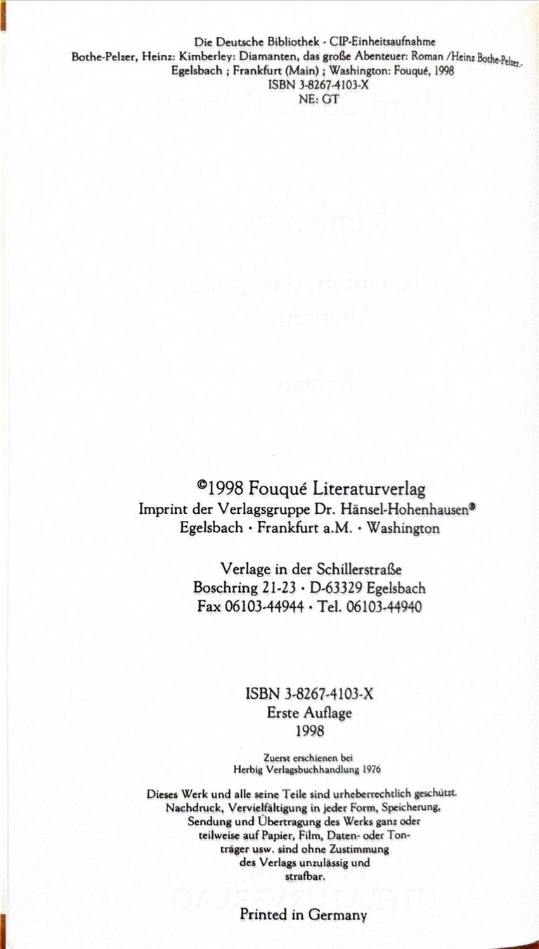 Libri: Bothe-Pelzer Heinz, Kimberley - Roman – Nuovo (secondo la descrizione) da Sarnen venduto da Livres 2