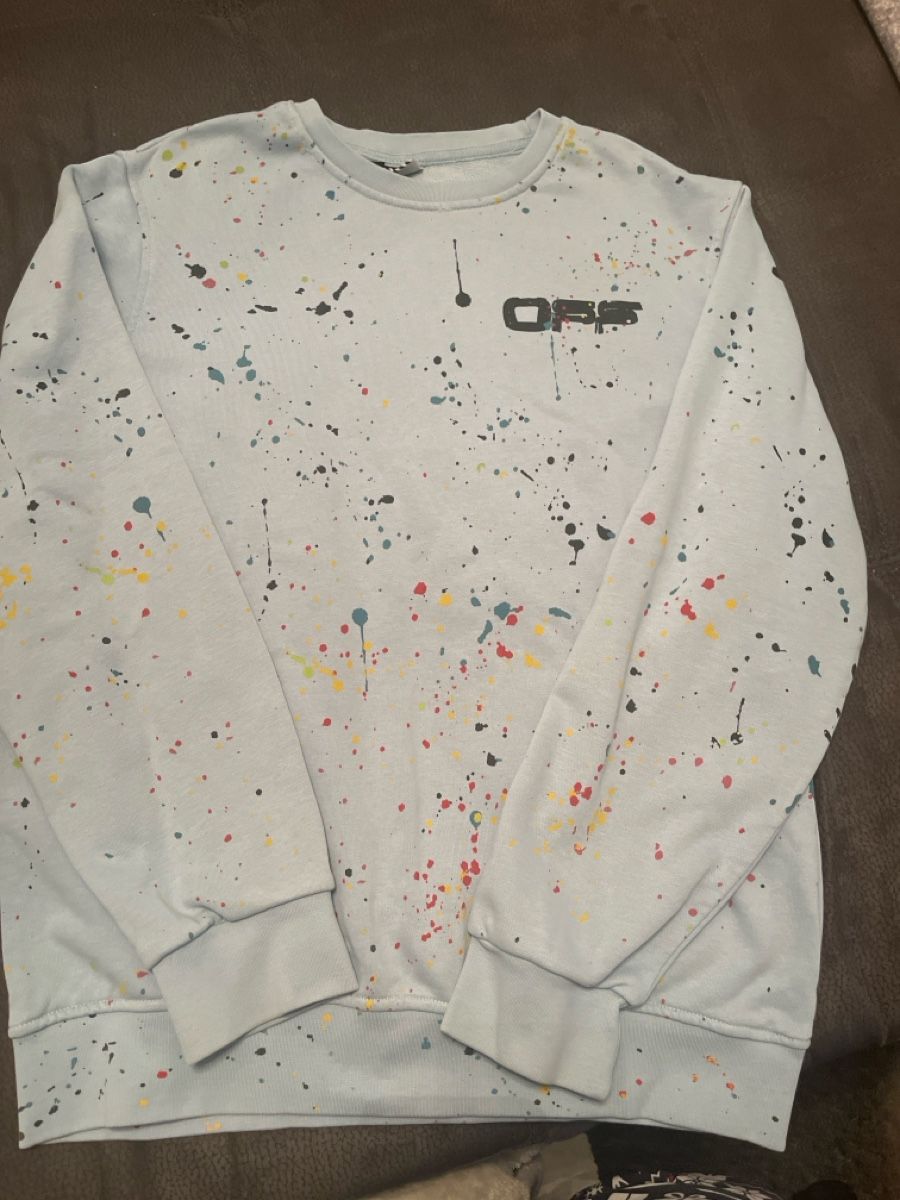 Off-White Maglioni & Felpe: Off-White Sweatshirt hellblau mit Farbspritzer Grösse L – Usato da Wil SG venduto da smu_l76j