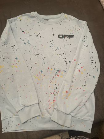 Off-White Sweatshirt hellblau mit Farbspritzer Grösse L